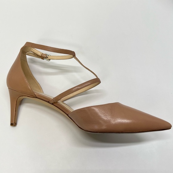 Nude Kitten Heels Pointed Toe T Strap Pumps Low Heel Work Shoes Mary Jane Heeled - Picture 7 of 17